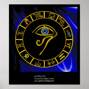 Poster ASTRAL HORUS EYE, BLUE TALISMAN Astrology Chart