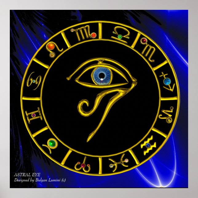 Poster ASTRAL HORUS OEIL / BLUE TALISMAN Zodiac Chart (Devant)
