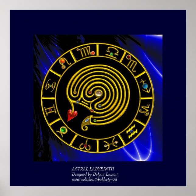Poster ASTRAL LABYRINTH GOLD ZODIAC CHART Astrologie (Devant)