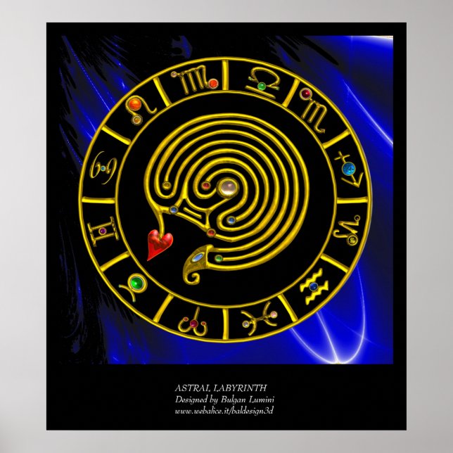 Poster ASTRAL LABYRINTH GOLD ZODIAC CHART Astrologie (Devant)