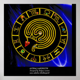 Poster ASTRAL LABYRINTH GOLD ZODIAC CHART Astrologie