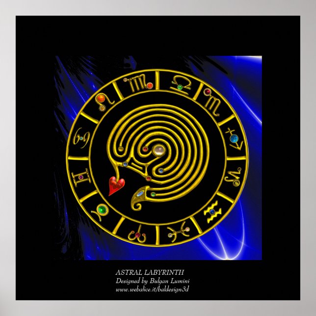 Poster ASTRAL LABYRINTH GOLD ZODIAC CHART Astrologie (Devant)