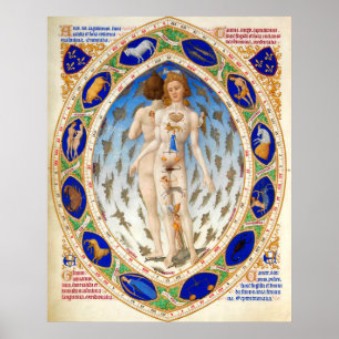 POSTER ASTROLOGIE ANTIQUE, MICROCOSME ET SIGNES DU ZODIAQ