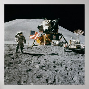Poster Astronaut and American Flag Apollo Moon Mission