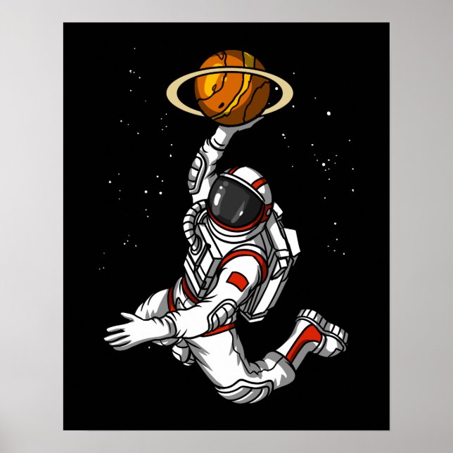 Poster Astronaut de basket-ball Planète spatiale Cosmique (Devant)