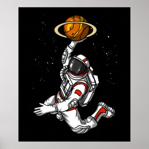 Poster Astronaut de basket-ball Planète spatiale Cosmique