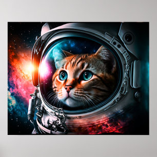 Poster Astronaut de chat spatial drôle Kitty Galaxy Unive