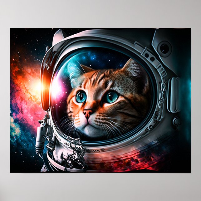 Poster Astronaut de chat spatial drôle Kitty Galaxy Unive (Devant)