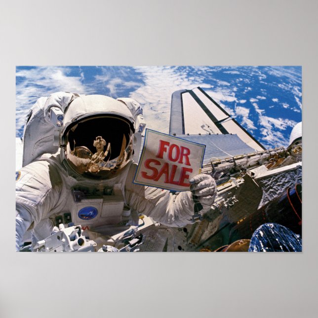 Poster Astronaut Drôle - Satellites À Vendre (Devant)