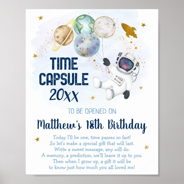 Poster Astronaut Espace Temps Capsule 1er anniversaire (Devant)