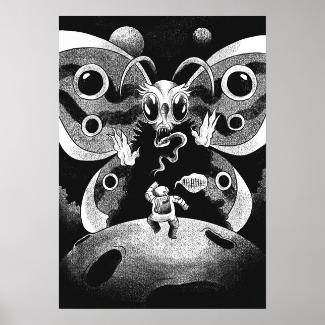 Poster Astronaut et papillon effrayant (Devant)