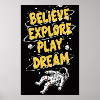 Poster Astronaut Floating in Space Dreamy Cosmic Believe,