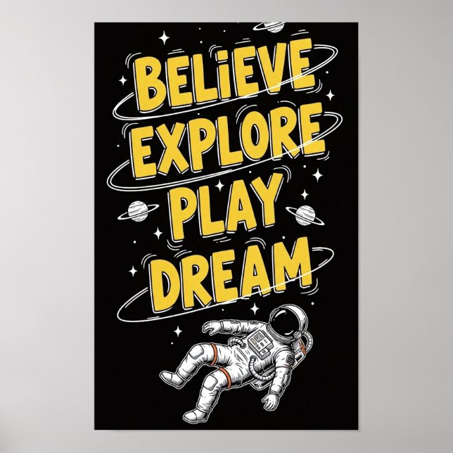 Poster Astronaut Floating in Space Dreamy Cosmic Believe, (Devant)