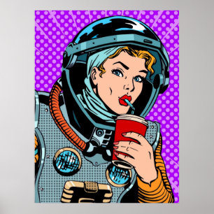 Poster Astronaut Pop Art Girl Hipster