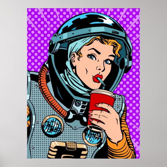 Poster Astronaut Pop Art Girl Hipster (Devant)