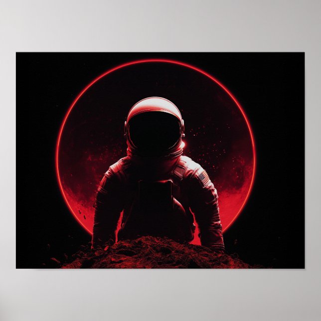Poster Astronaut Silhouette on Red Planet with Dark Sun (Devant)