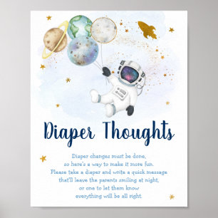 Poster Astronaut Space Blue Gold Diaper Thoughts Sign
