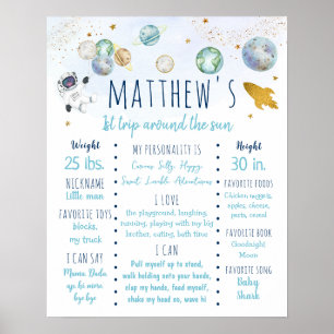 Poster Astronaut Space Blue Gold Premier anniversaire