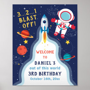 Poster Astronaut Space Rockship Birthday Welcome