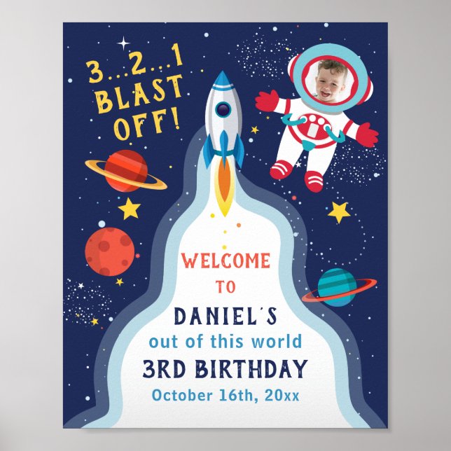 Poster Astronaut Space Rockship Photo Anniversaire (Devant)