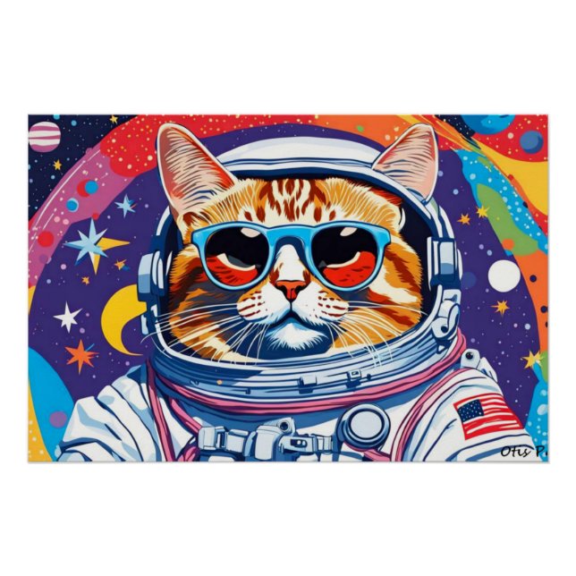 POSTER ASTRONAUT TABBY CAT 3 (Devant)