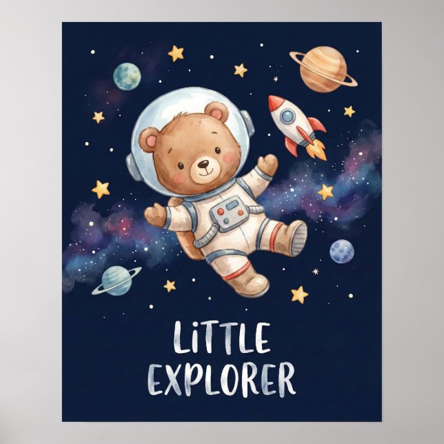 Poster Astronaut Teddy Bear Little Explorer Space Kids (Devant)