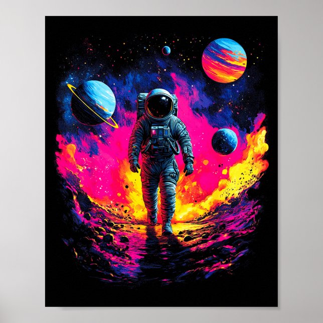 Poster Astronaut Walking In Galaxy Outer Space Explorer S (Devant)