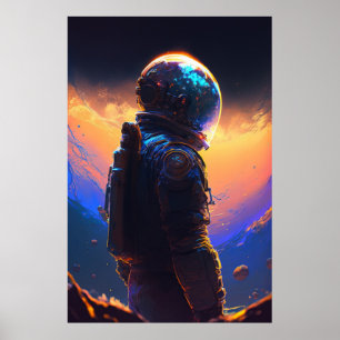 Poster Astronaut World Discovery Peinture Univers Humain