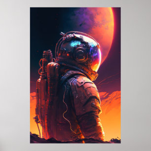Poster Astronaut World Discovery Peinture Univers Humain