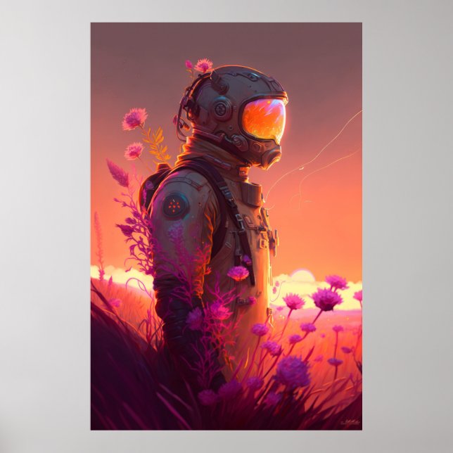 Poster Astronaut World Discovery Peinture Univers Humain (Devant)
