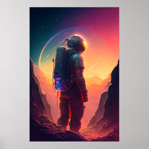 Poster Astronaut World Discovery Peinture Univers Humain