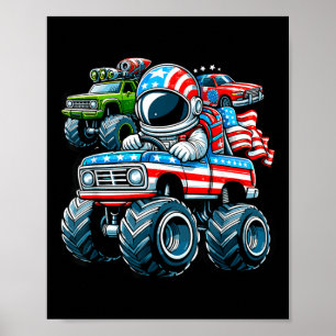 Poster Astronaute à Vélo Monster Truck 4 Juillet