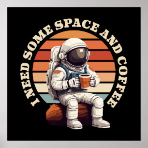 Poster Astronaute buvant du café