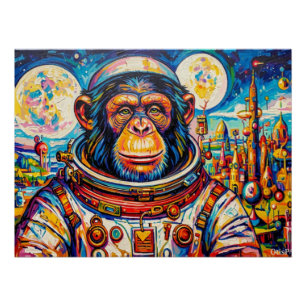 POSTER ASTRONAUTE-CHIMPANZÉ STEAMPUNK