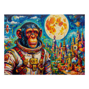POSTER ASTRONAUTE-CHIMPANZÉE STEAMPUNK 2