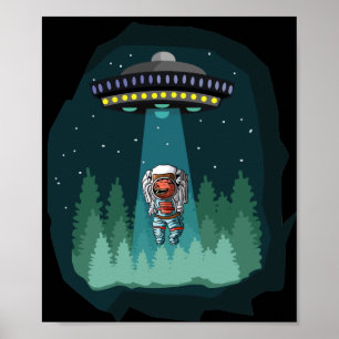Poster Astronaute Dinosaure UFO T-Rex