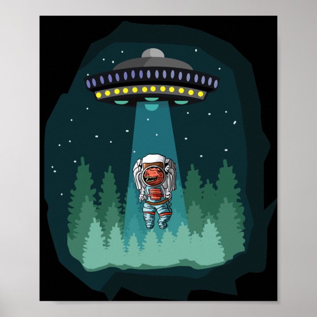 Poster Astronaute Dinosaure UFO T-Rex (Devant)