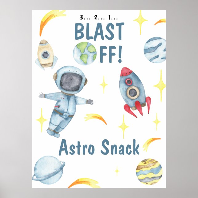 Poster Astronaute Espace Anniversaire Astro Snack (Devant)