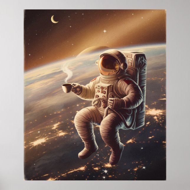 Poster Astronaute et Café (Devant)