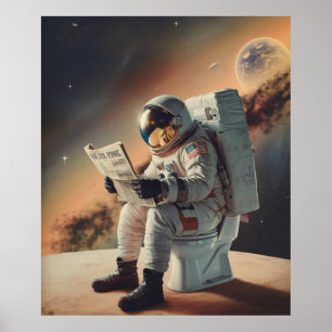 Poster Astronaute lit le journal