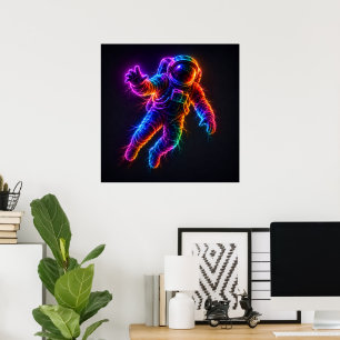 Poster Astronaute Néon Vibrant Flottant dans l'Espace Mur