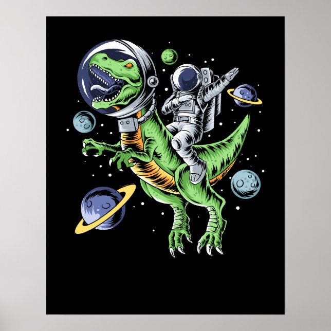 Poster Astronaute Riding T-Rex Dinosaur Astro T-Rex Space (Devant)