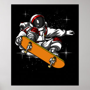 Poster Astronaute spatial Skater Skateboard Cosmique
