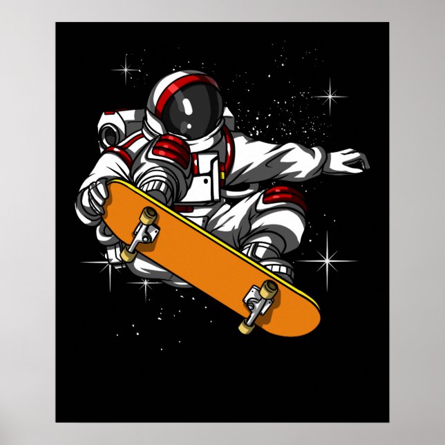 Poster Astronaute spatial Skater Skateboard Cosmique (Devant)