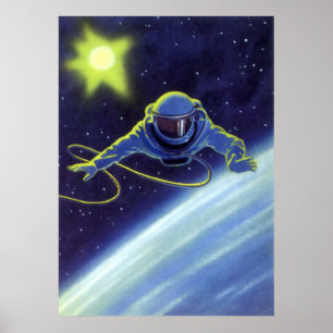 Poster Astronaute vintage de la science-fiction sur une