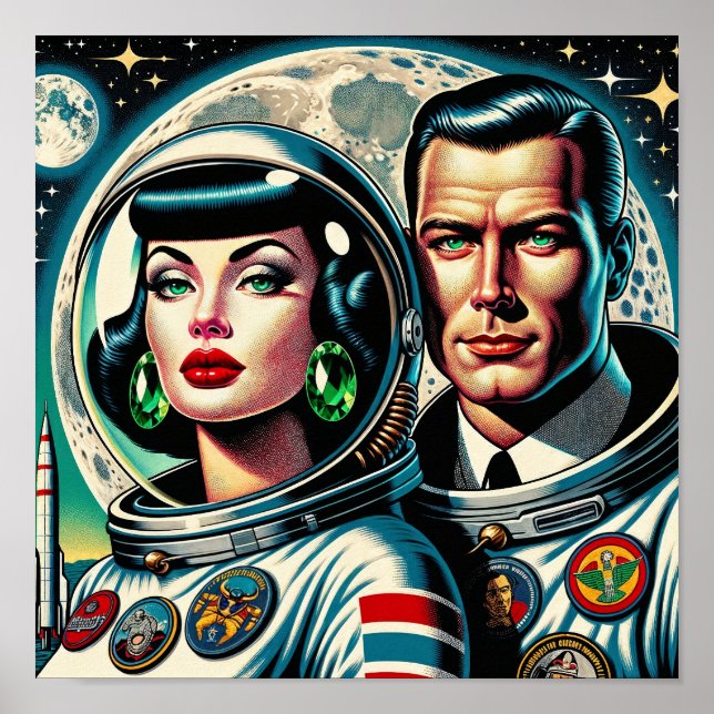 Poster Astronautes de l'espace rétro (Devant)