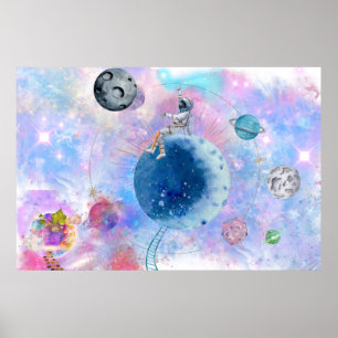 Poster Astronautes et planètes Univers extérieur