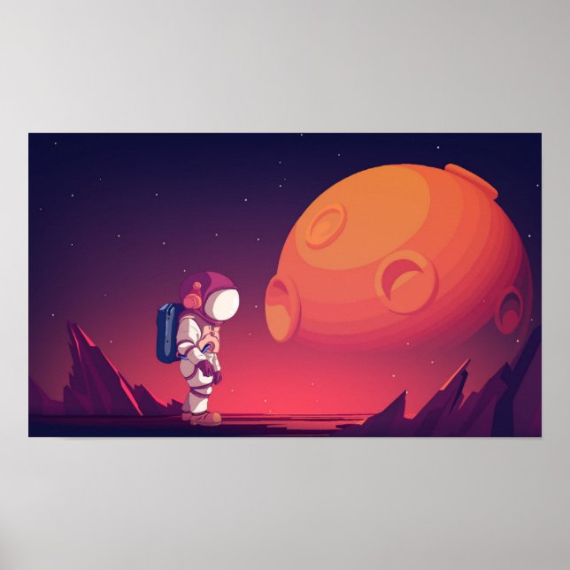 Poster astronautes explorant l'espace avec étoiles et pla (Devant)