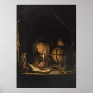 Poster Astronome par l'affiche de lueur d'une bougie
