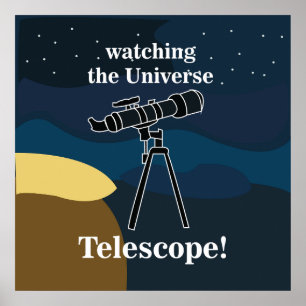 Poster Astronomie au télescope ciel nocturne observateur